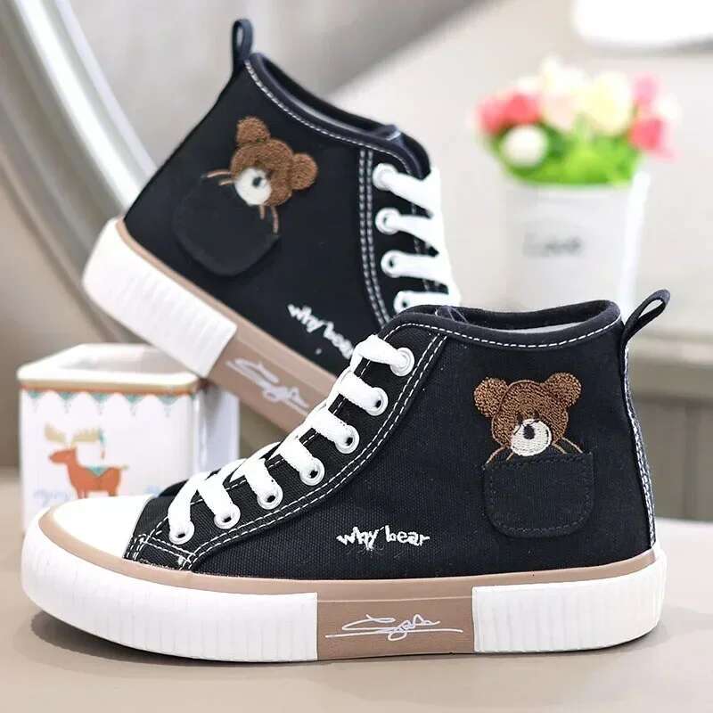 2025 New Women's Canvas Pocket Bear Designer Fashion Sports Shoes Multi functional Women's Vulcanized Shoes High