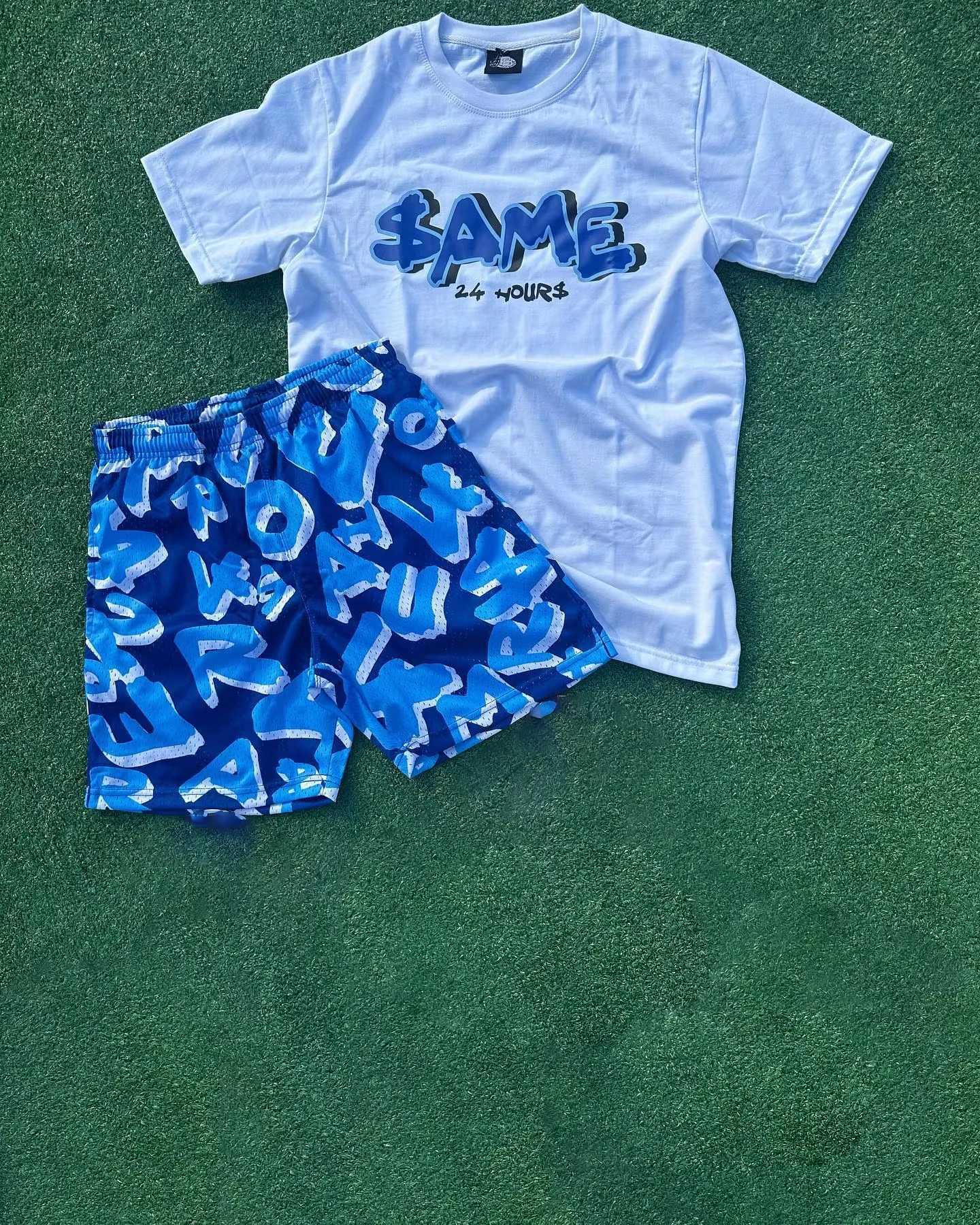 2025 Mens Summer Set Sports Shirt 2-piece Set Short Sleeve Round Neck Custom Printed T-shirt Mens Short Sleeve Set LightweightXJ250412