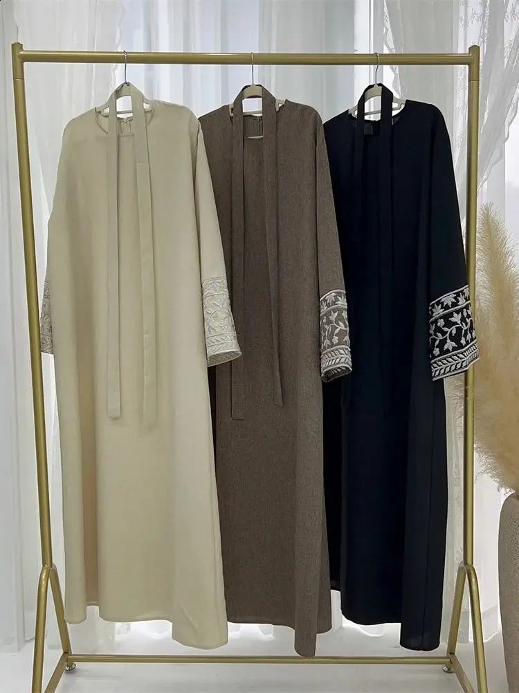 Linen flower y Abaya y elegant retro Kaftan womens Islamic clothing 250411