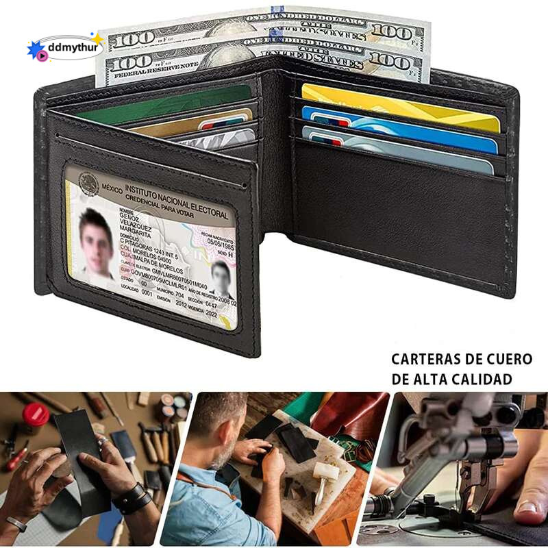 Slim Minimalist Tri-Fold Carbon Fiber RFID Blocking Men's Wallet With ID Window and 9 Card Slots ddmythur