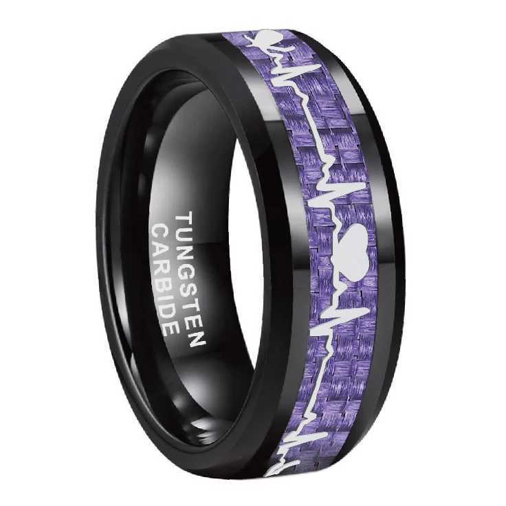 Fashionable 8mm Silvelue Caen fiber heart-shaped inlaid tungsten engagement ring wedding ring dome polished shiny comfortable fitXJ250412