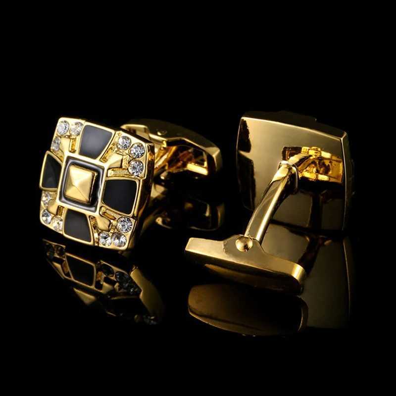 High quality gold black square crystal mens business enamel cufflinks dress accessories French shirt cuffs Fathers jewelry giftsT250412