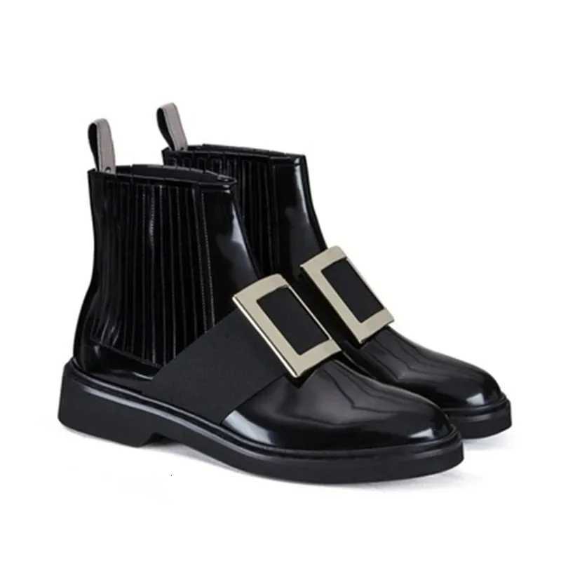 Japanned Leather Chelsea Boots Ladies Brand Shoes Winter Brand Metal Buckle Botas Femme Streh Riding Bottes Women Shoes BotasXJ251112 - view 7