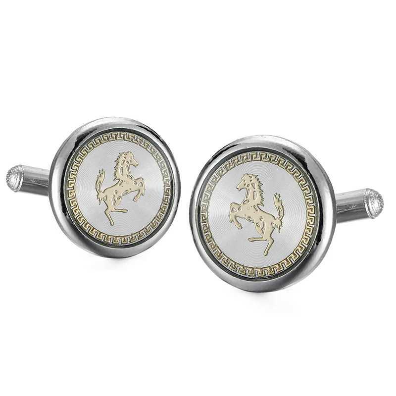 Classic mens French shirt cufflinks metal animal round horse cufflinks buttons wedding accessories jewelry giftsT250412