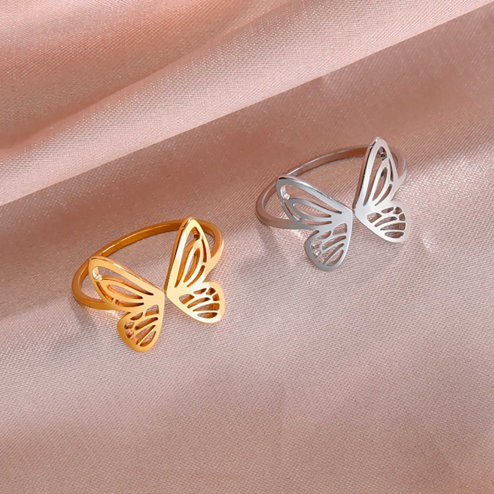 Skyrim Open Butterfly Ring Stainless Steel Gold Womens Fashion Finger Ring Kpop Fashion Wedding Jewelry Gift WholesaleXJ250412