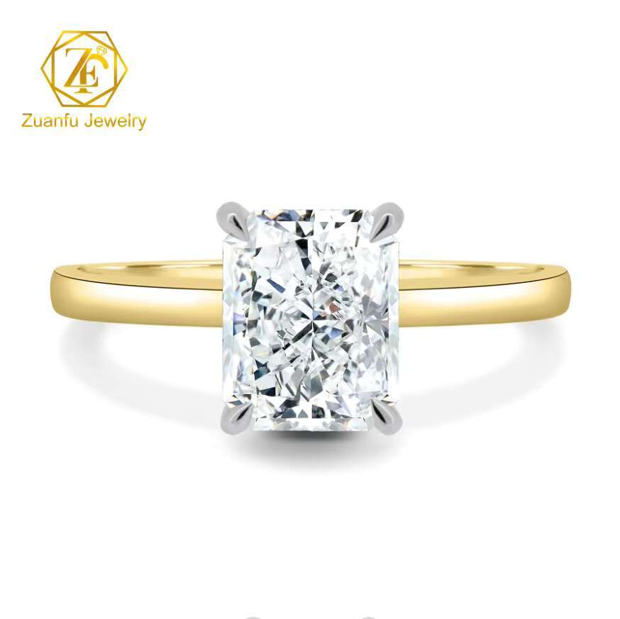 ZUANFO Fine Jewelry Elegant 14k Gold Purity Ring Women Girls Lab Created Diamond 2ct Radiant Cut Moissanite Wedding Ring