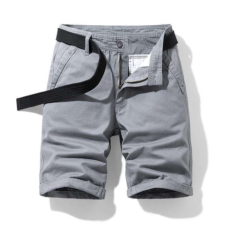 Summer Men 100% Cotton Solid Casual Short Pants Black Khaki Military Jogger Cargo Shorts No Belt Mens Clothing 2022