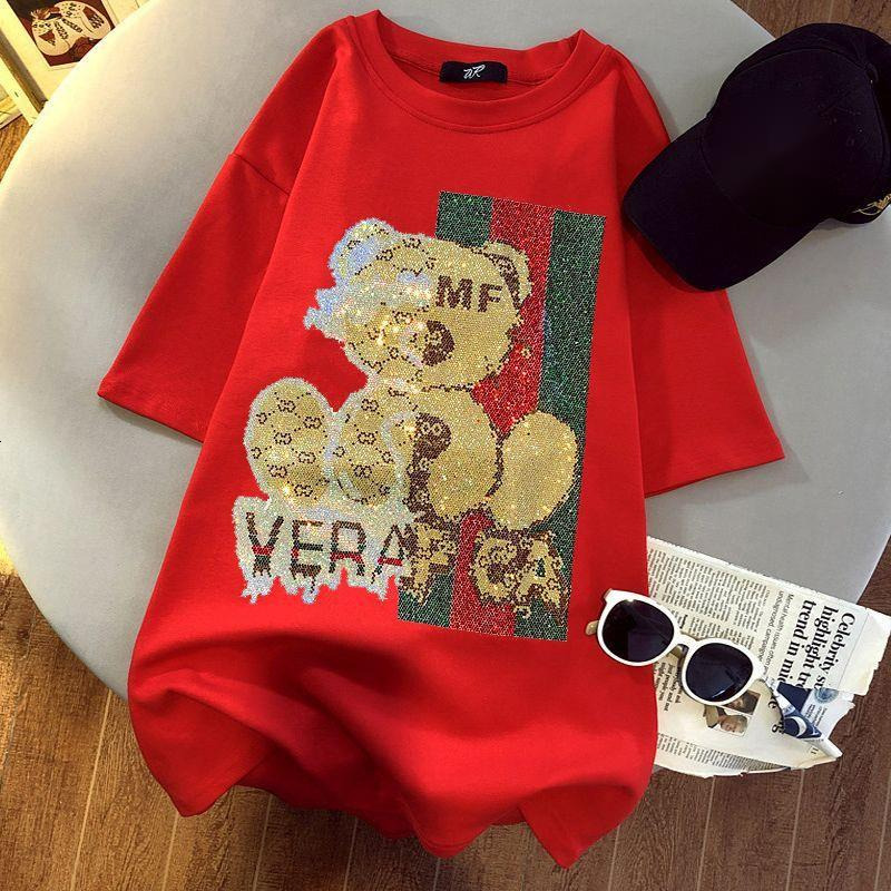 2025 Designer T-shirt Women's Student Fashion Design Sense Loose Short Sleeve T-shirt Hot Pot Diamond Round Neck Women's Cotton Top Summer C
