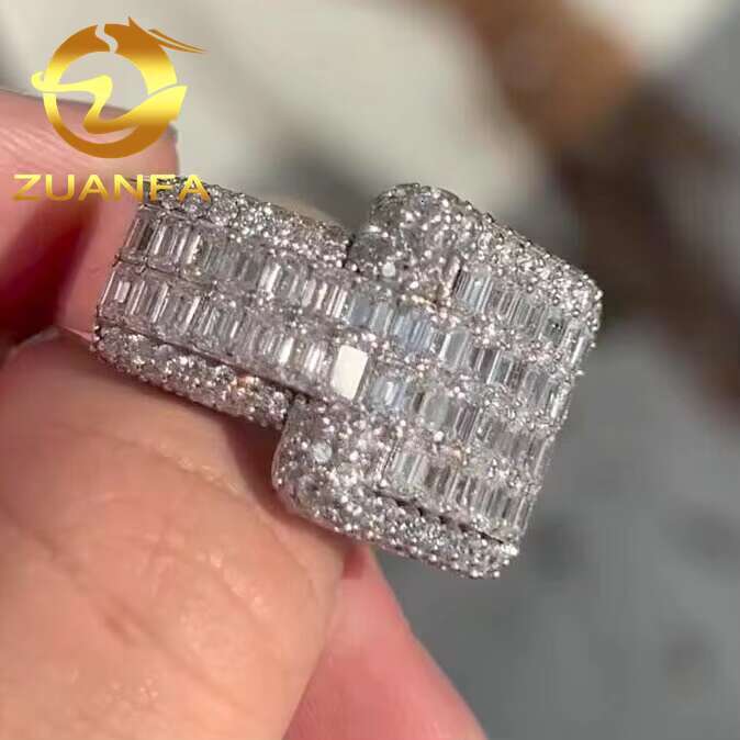 High End Moissanite Diamond Ring Hip Hop Style Fully Iced Out 925 Sterling Silver Moissanite Men Diamond Ring