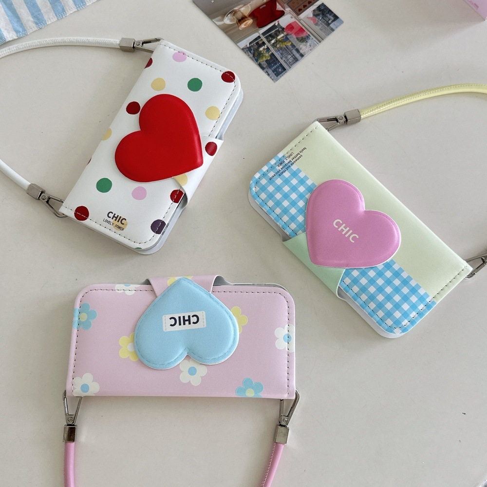 Flip Cover Heart Polka Dot Phone Case Compatible with iPhone 17/16 Pro Personalized Shockproof iPhone 15/14 Pro Max
