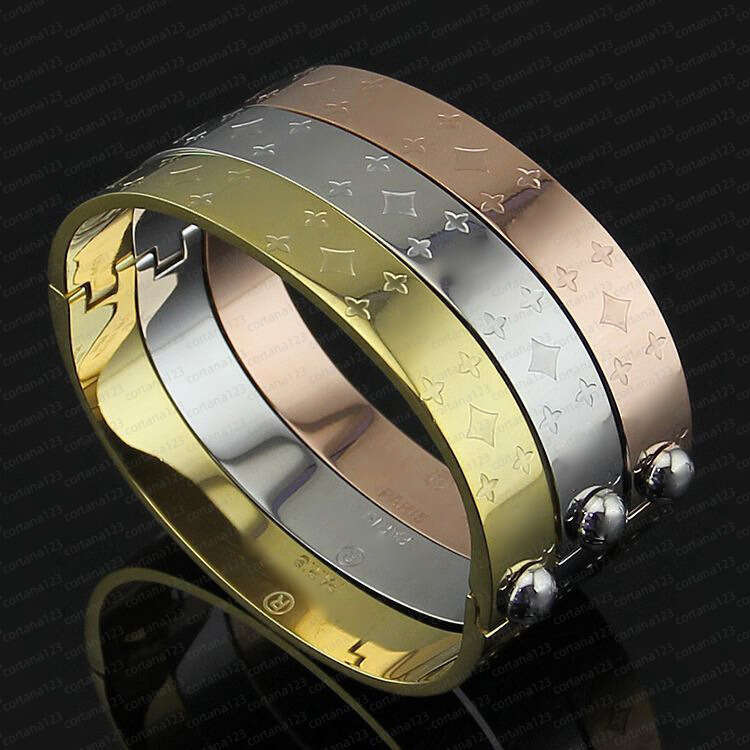 Designer Bangle Luxury Jewelry 18K Gold Bracelet Embossing And Engraving Titanium Steel For Women Men Cuff Bracelets Wedding Party Gift
