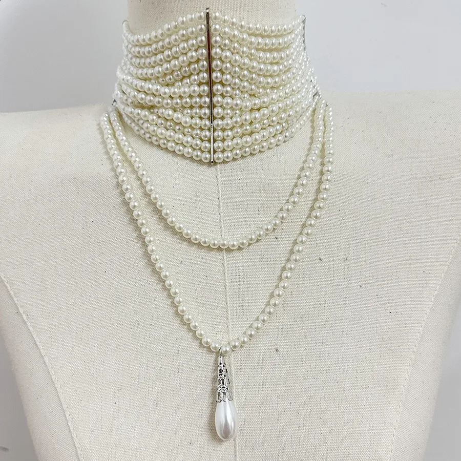 Vintage Handmade Multi-layer Pearl Tassels Choker Collar Chain Necklace for Women Dinner Europe Fine Jewelry 250407