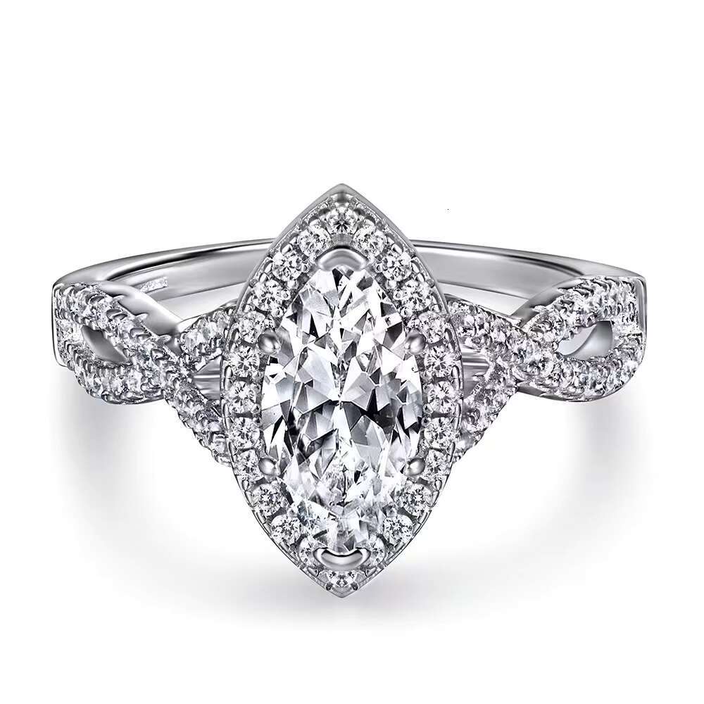 High Quality Vvs 1 D Color 1ct Marquise Cut Moissanite Diamond Jewelry 925 Sterling Silver Women Fashion Ring Set