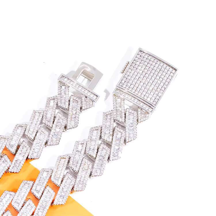 Hot Sale Luxury Vvs baguette Moissanite Chain S925 Pure Silver Cuban Link Chain