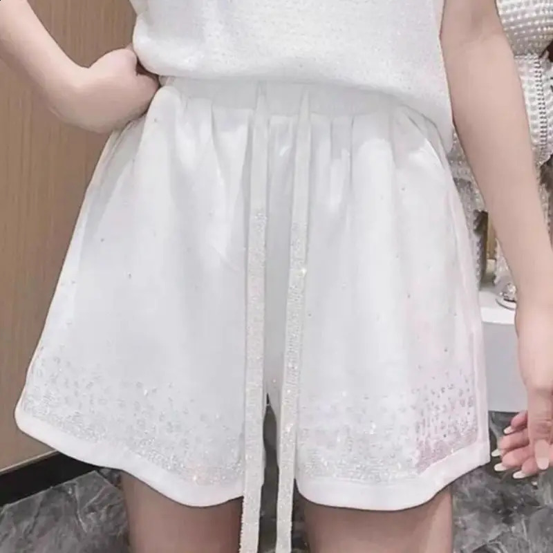 Plus Size Y2k Pink Shine Rhinestone Womens Shorts 150KG XL-4XL Summer Cool High-waist Short Sweet Lady Sport Short 250411