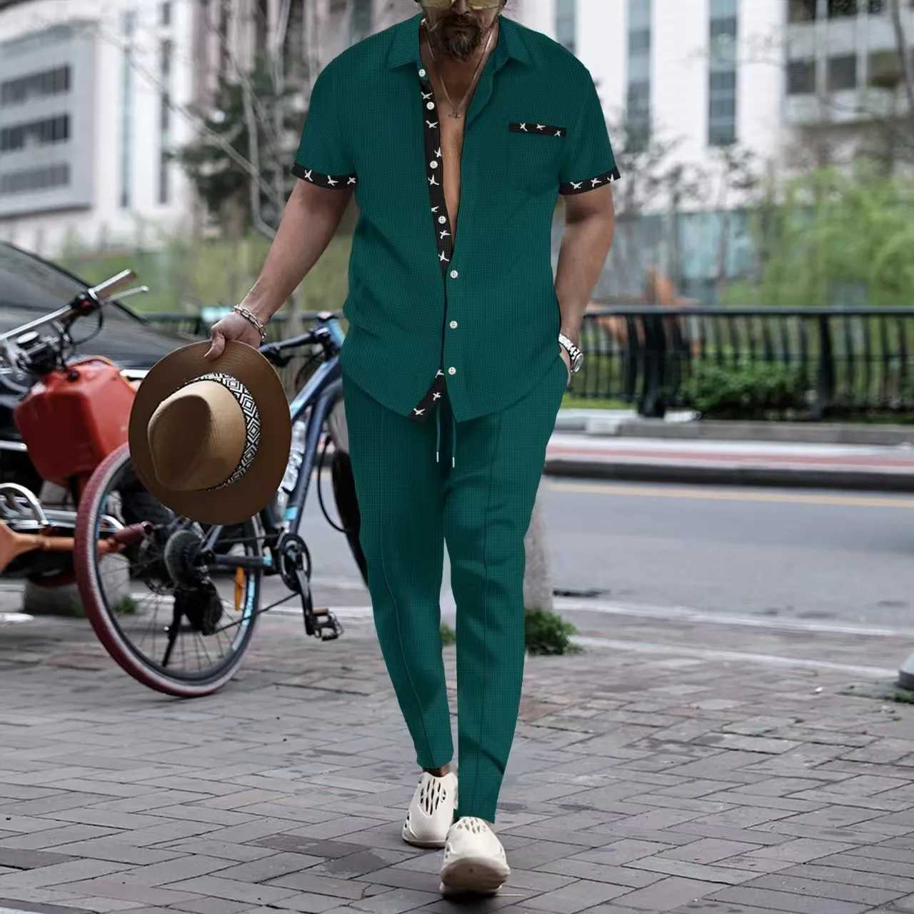 Summer new short sleeved and long pants set 2025 sports and leisure mens and youth two-piece setXJ250412