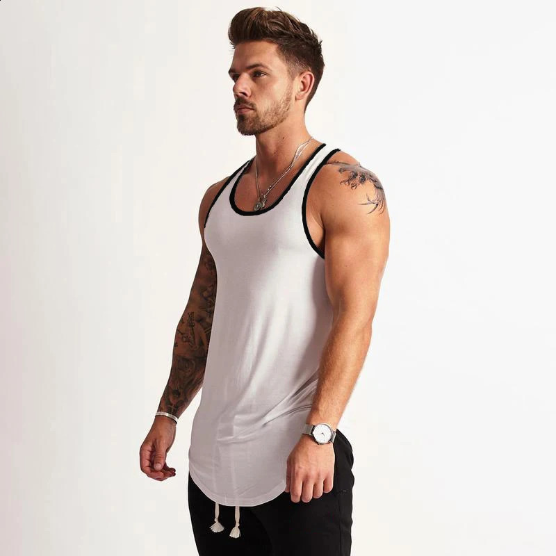 gym clothing cotton fitness striped vest mens single sleeve sports sleeveless solid muscle underwear 250407