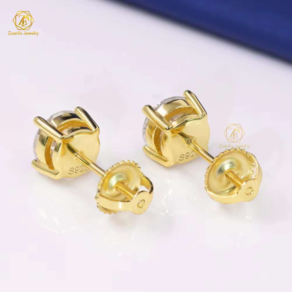 Classic Simple Design 5mm 6.5mm 8mm Moissanite Screw Back Earrings Pass Diamond 925 Silver Unisex Earring Hiphop Jewelry
