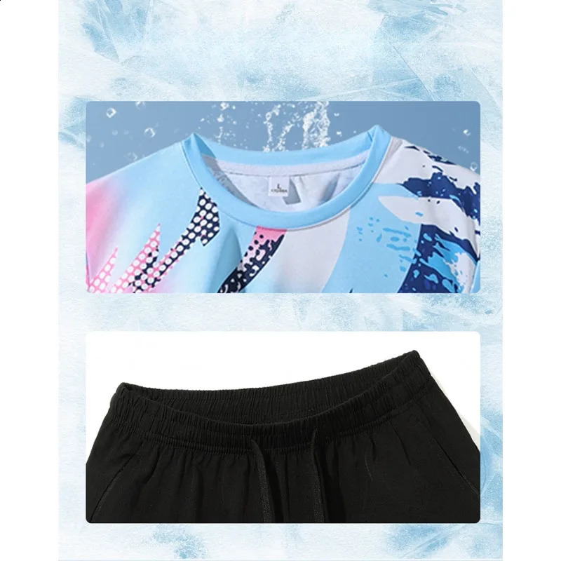 Mens Sweatshirt Set T-shirt Shorts Set Sports T-shirt Running Tennis Badminton Shirt Pants Set Men Clothing Tracksuit Sweatpants 250407