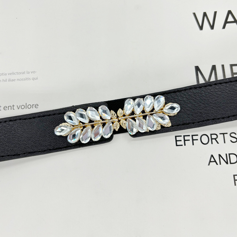 Crystal leaf wer decoration paired with skirt elastic and fashionable seal waist cinching slimming belt