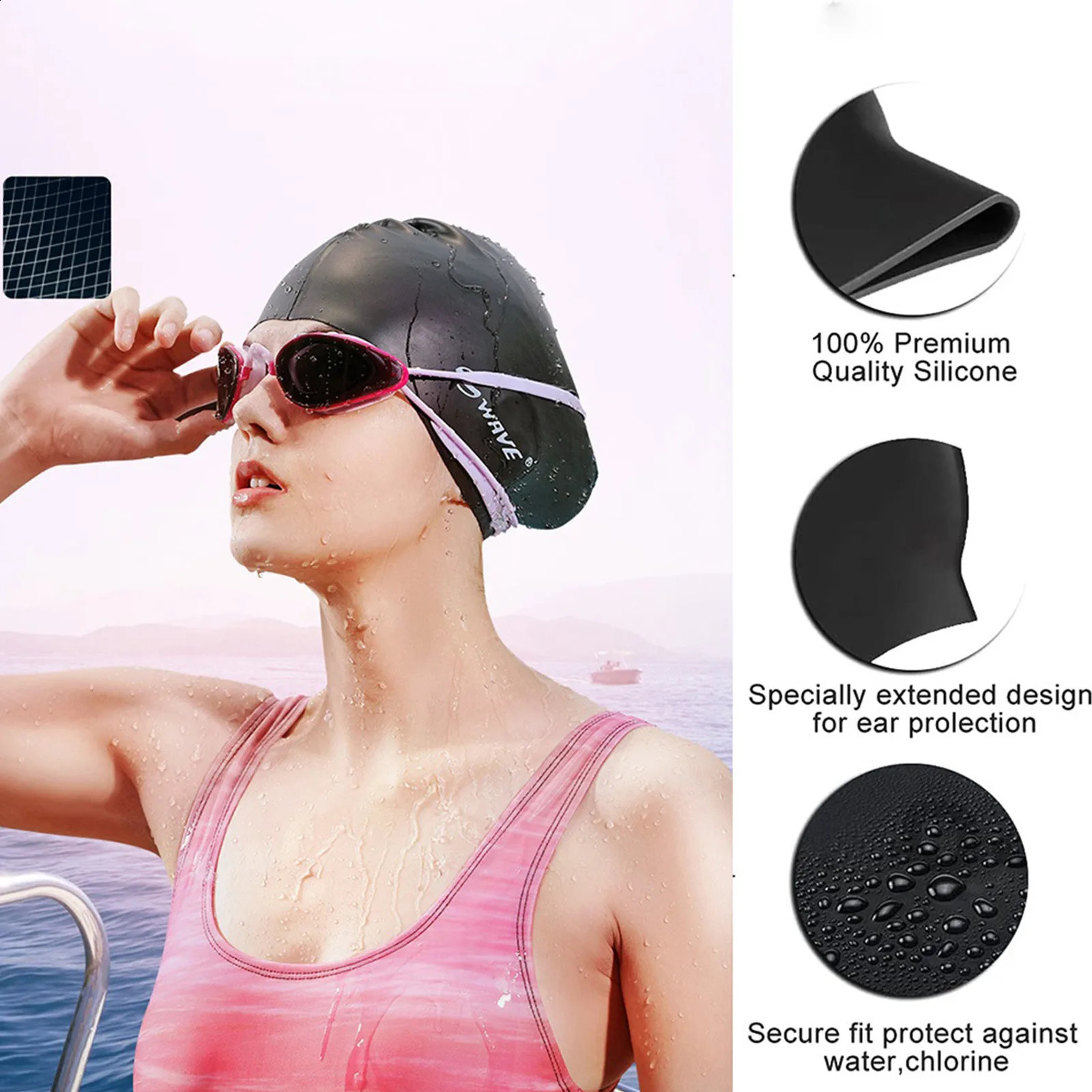 Silicone Swimming Caps Oversized Long Hair Swimming Caps Waterproof Swim Cap with Ear Protect Diving Bathing Hats Pool Accessori 250411