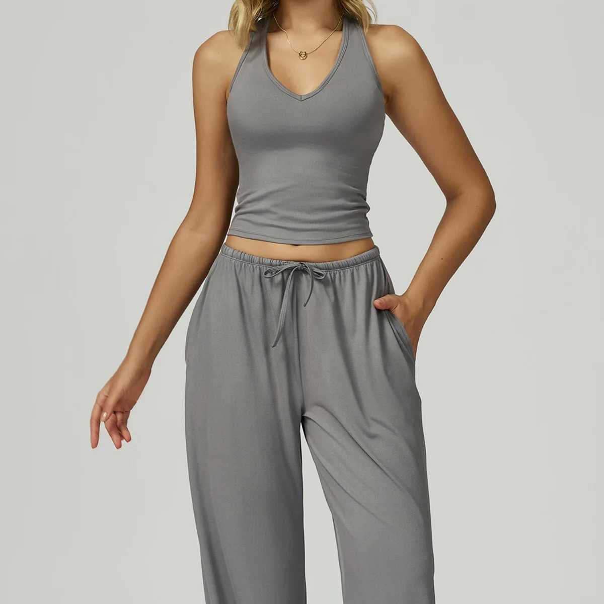 New Women Yoga Set 2/3 Pieces Long sleeves Workout Tracksuit Sportswear Gym Clothing Wide-leg sport pants Fitness Sports Suit J251112