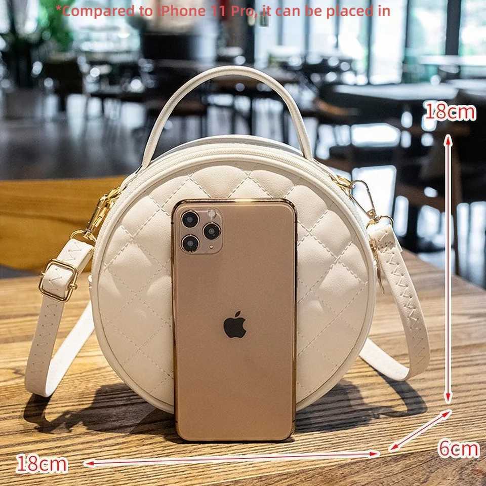 New Summer Round Shoulder Bag 2025 - Diamond Grid Thread Embroidery Sweet Girl Small Crossbody Fashion BagT2511112