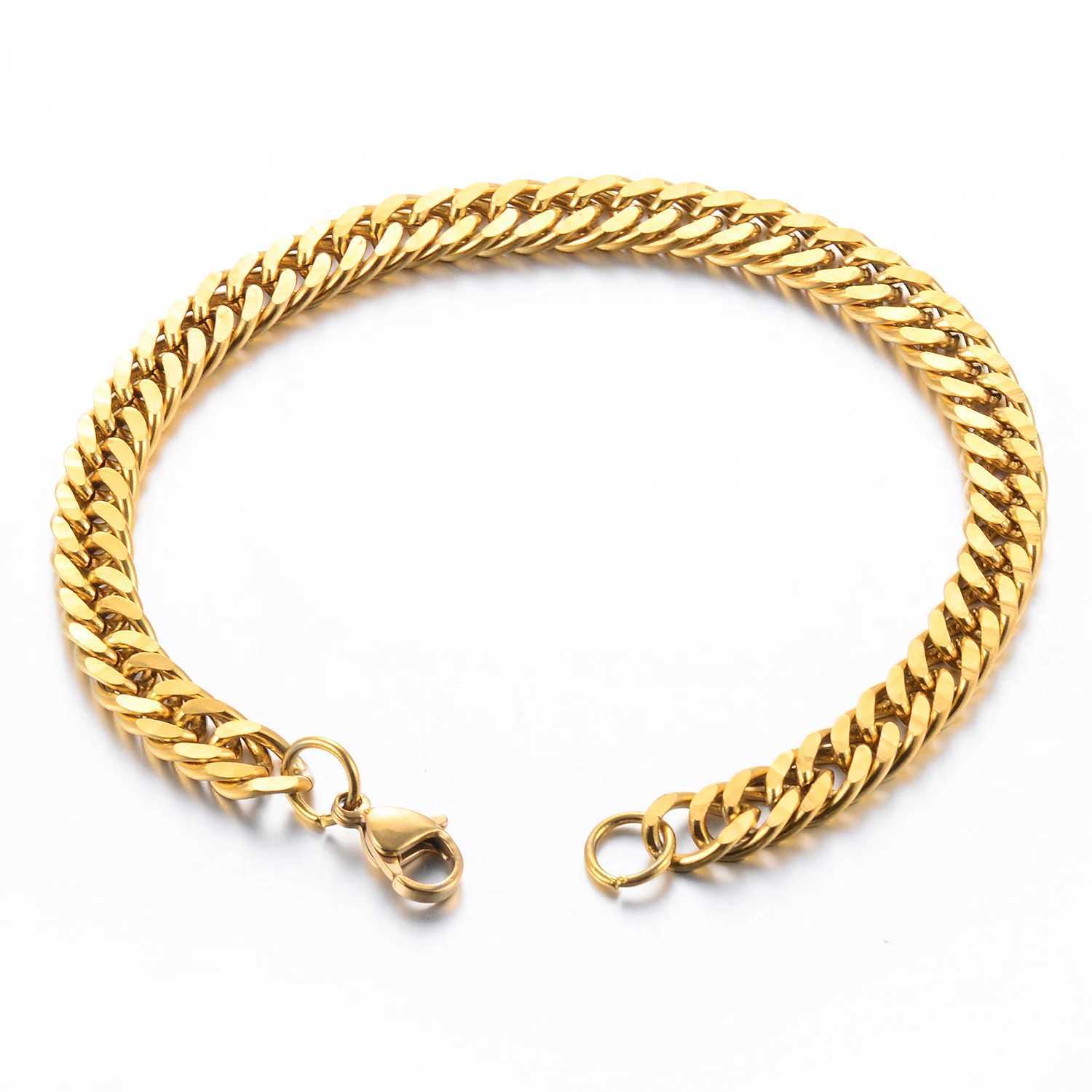 Mens Fashion Hiphop Cuban Chain Men Bracelet Stainless Steel 4.8/5.8/6.6/9.2mm Width Bracelets Figaro Link Chain Boy JewelryC250411