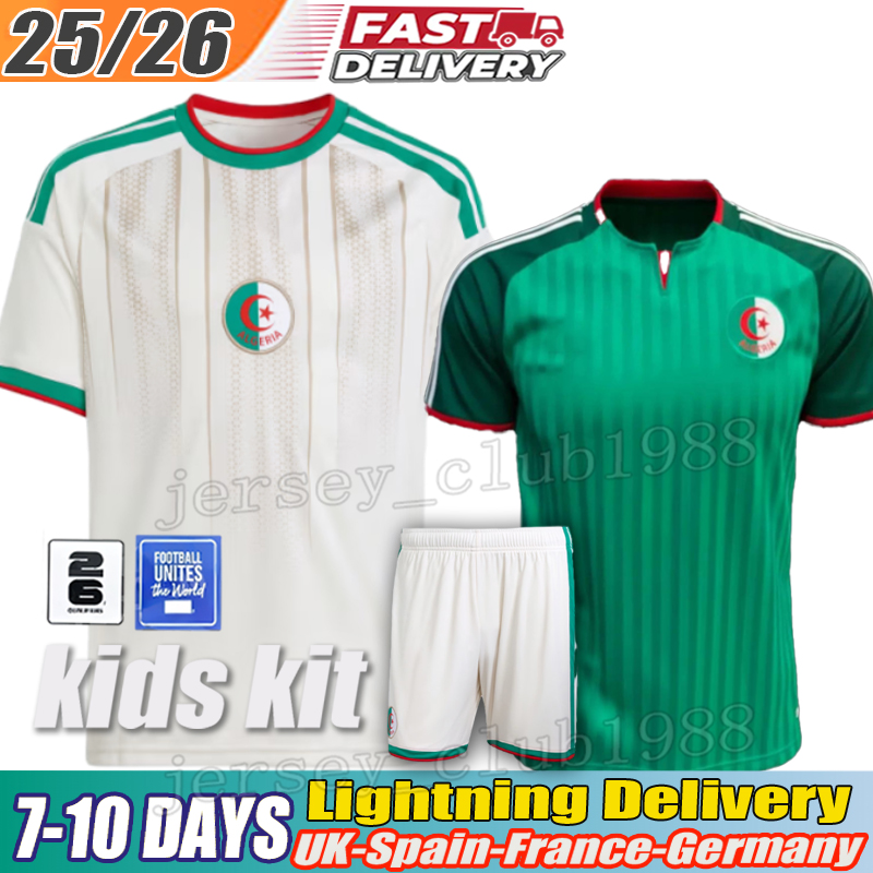 Algeria 2026 soccer jersey 26 27 Gouiri Amoura Hadj Moussa Boudaoui Houssem Aouar Rayan Ait-Nouri Benrahma Ramiz Camisetas football shirt kids kit Algeria jersey