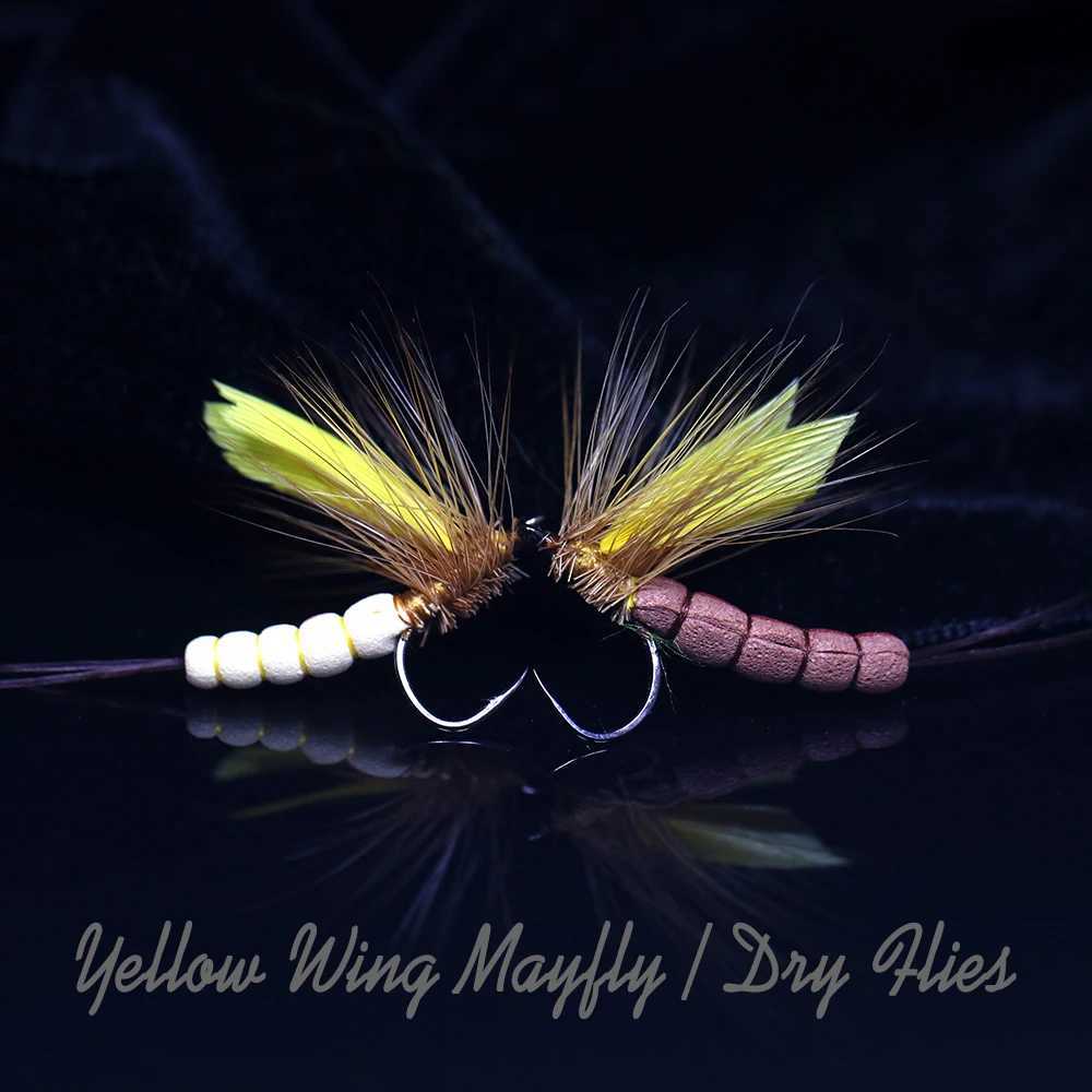 ICERIO 3PCS Yellow Wing Mayfly Foam Tail Dry Fly Trout Fishing Lure Baits Flies Z250411