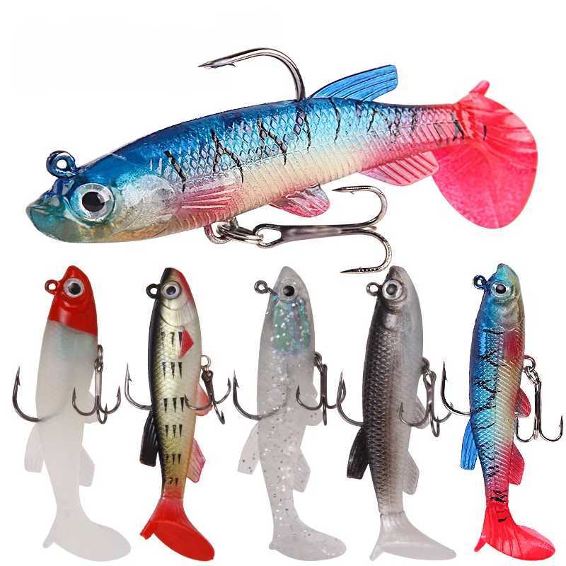 5pcs Soft Rubber Fishing Lure 8cm 14g Bionics 3D Eyes Swimbait with Double Jig Head Hook Artificial Fishing Wobblers T Tail Bait Z250411
