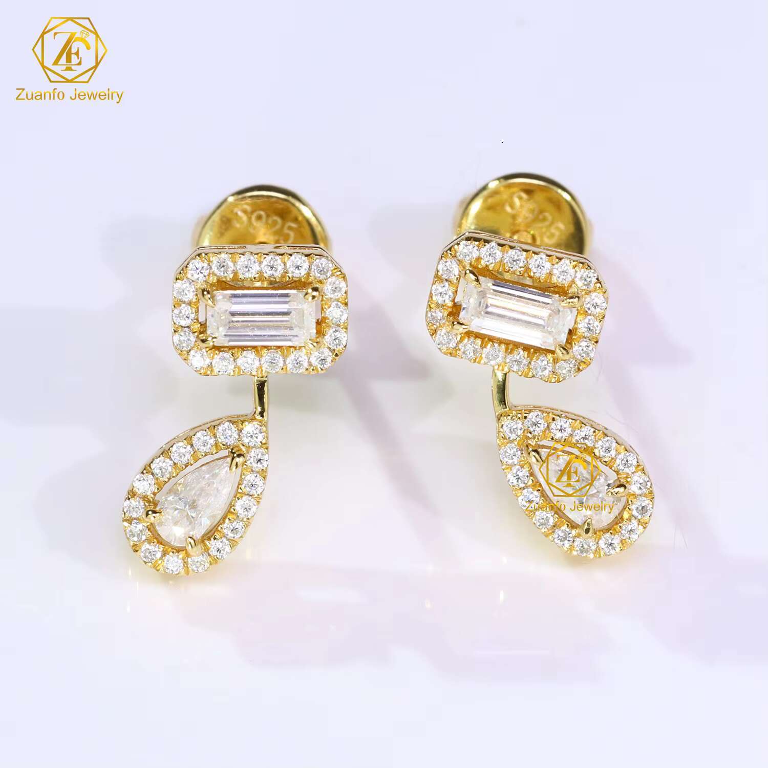 2025 Trendy Design Fine Jewelry 925 Silver Stud Earrings Pear Emerald Cut Moissanite Drop Earrings Screw Back Party Gifts