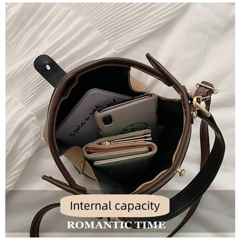 New retro Fi womens bucket bag travel shoulder messenger bag womens frosted leather handbag metal bucket handbagXJ250412