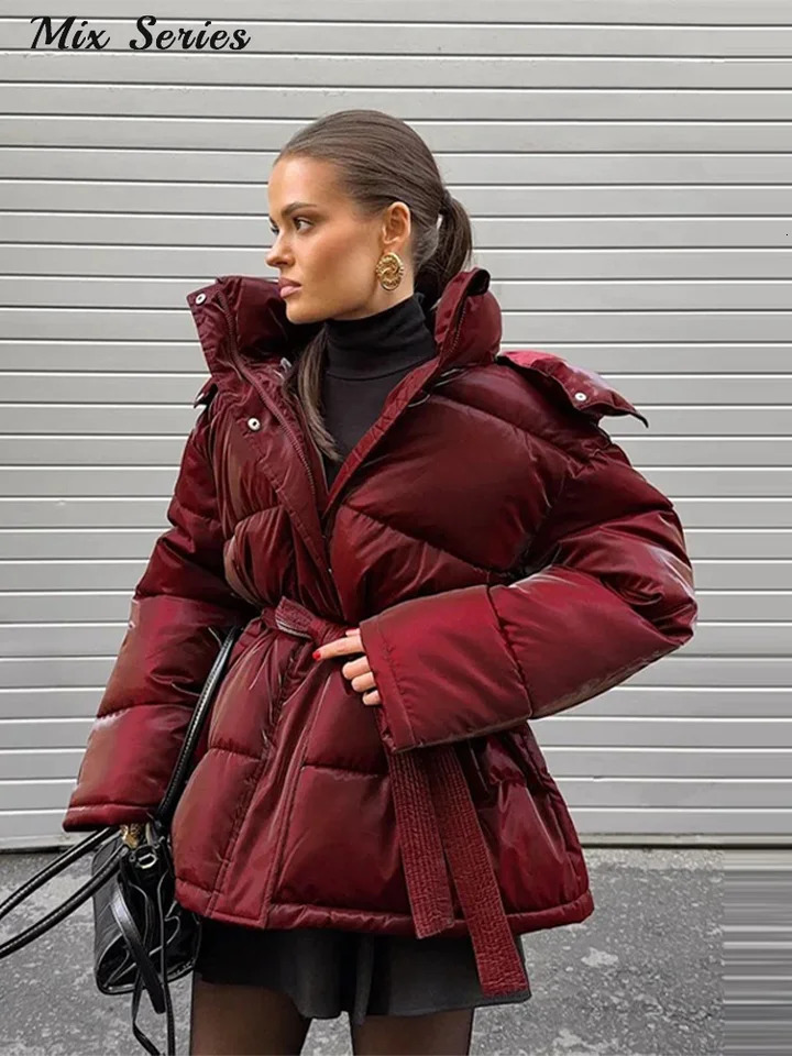 Fashion Glossy Padded Jacket Womens Solid Hooded Long Sleeve Warm Down Coat Autumn Winter Lady Casual Outerwear 251111