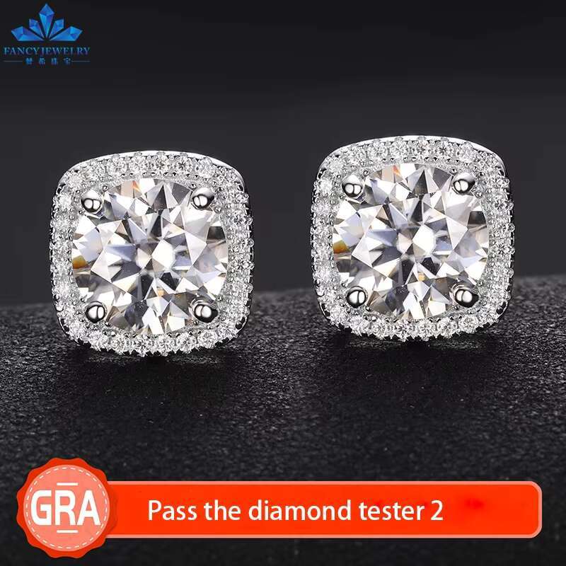 GRA Certified Round Minimalism 925 Sterling Silver Men Women 0.5ct 1ct 2ct D VVS1 Moissanite Diamond Stud Earrings