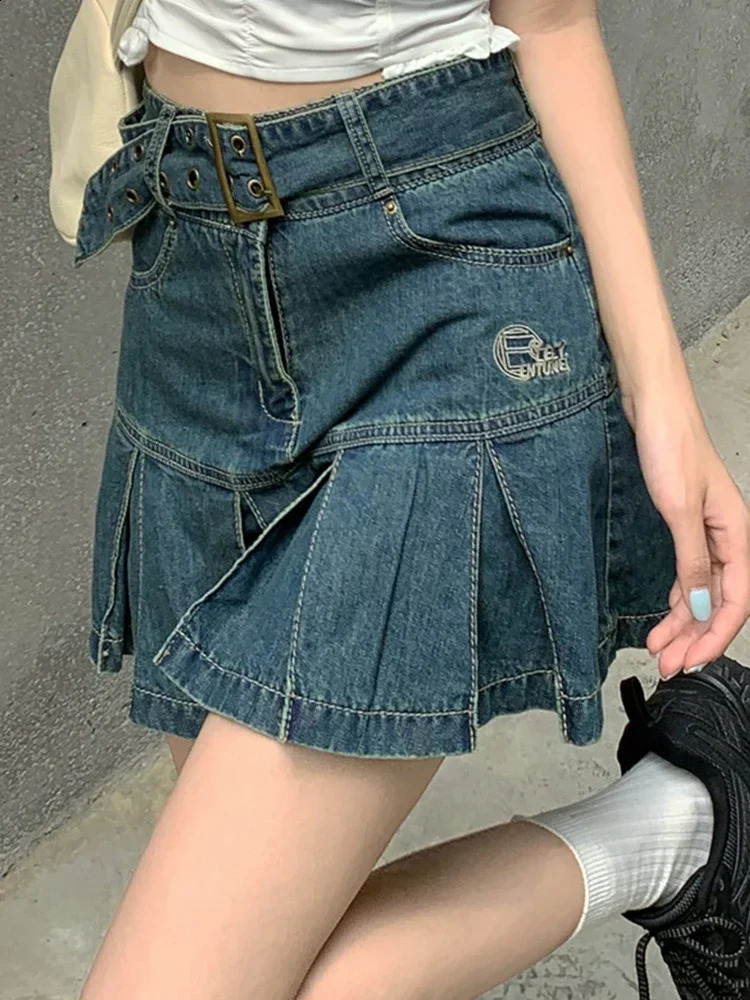 Denim Skirt High Waist Black Mini Skirt Pleated Korean Fashion Gyaru Clothes Summer Y2k Streetwear Vintage Womens Clothes 250407