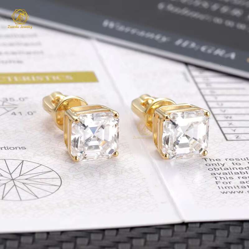 Fashion Jewelry Luxury Earrings Set Unisex 925 Sterling Silver VVS Asscher Cut Moissanite Diamond Stud Earring
