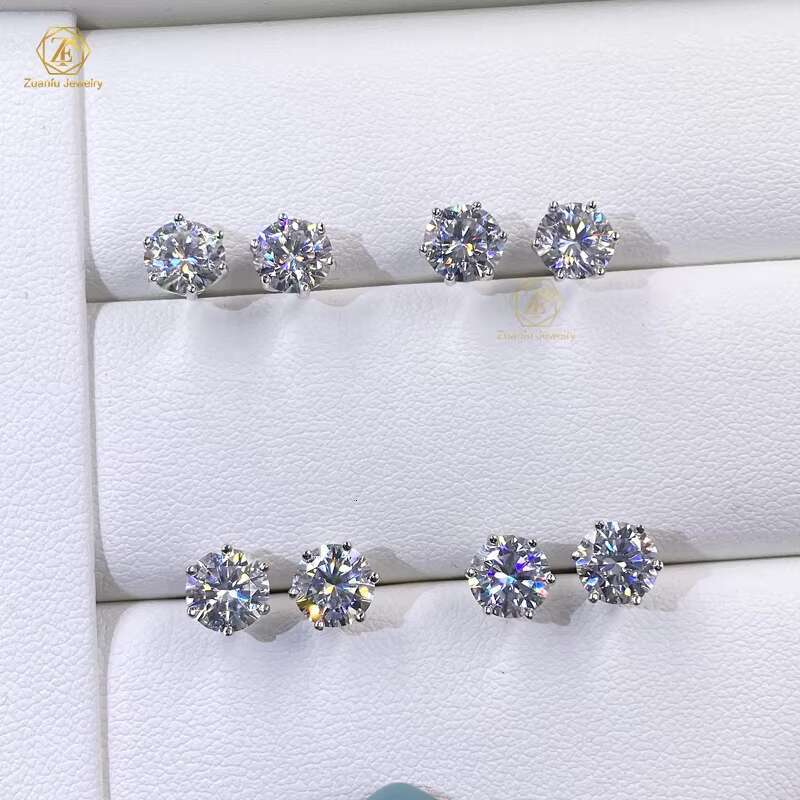 Fine Jewelry Luxury Earrings Six-claw Platinum Plated 925 Sterling Silver VVS 1CT Moissanite Diamond Stud Earring for Men Women