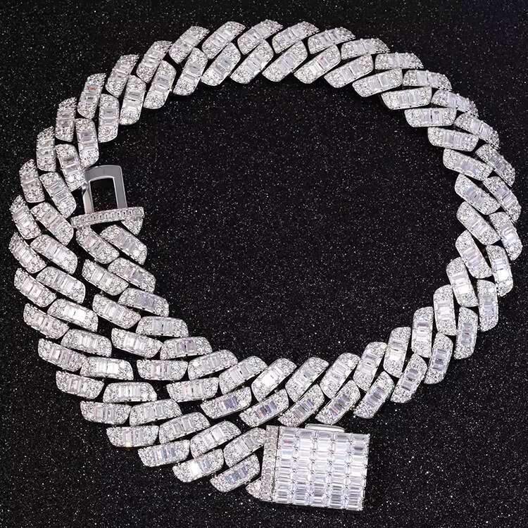 Customization Cuban Chain Sterling Silver VVS Moissanite baguette Heavy Miami Style Chain for Men s Hiphop Life