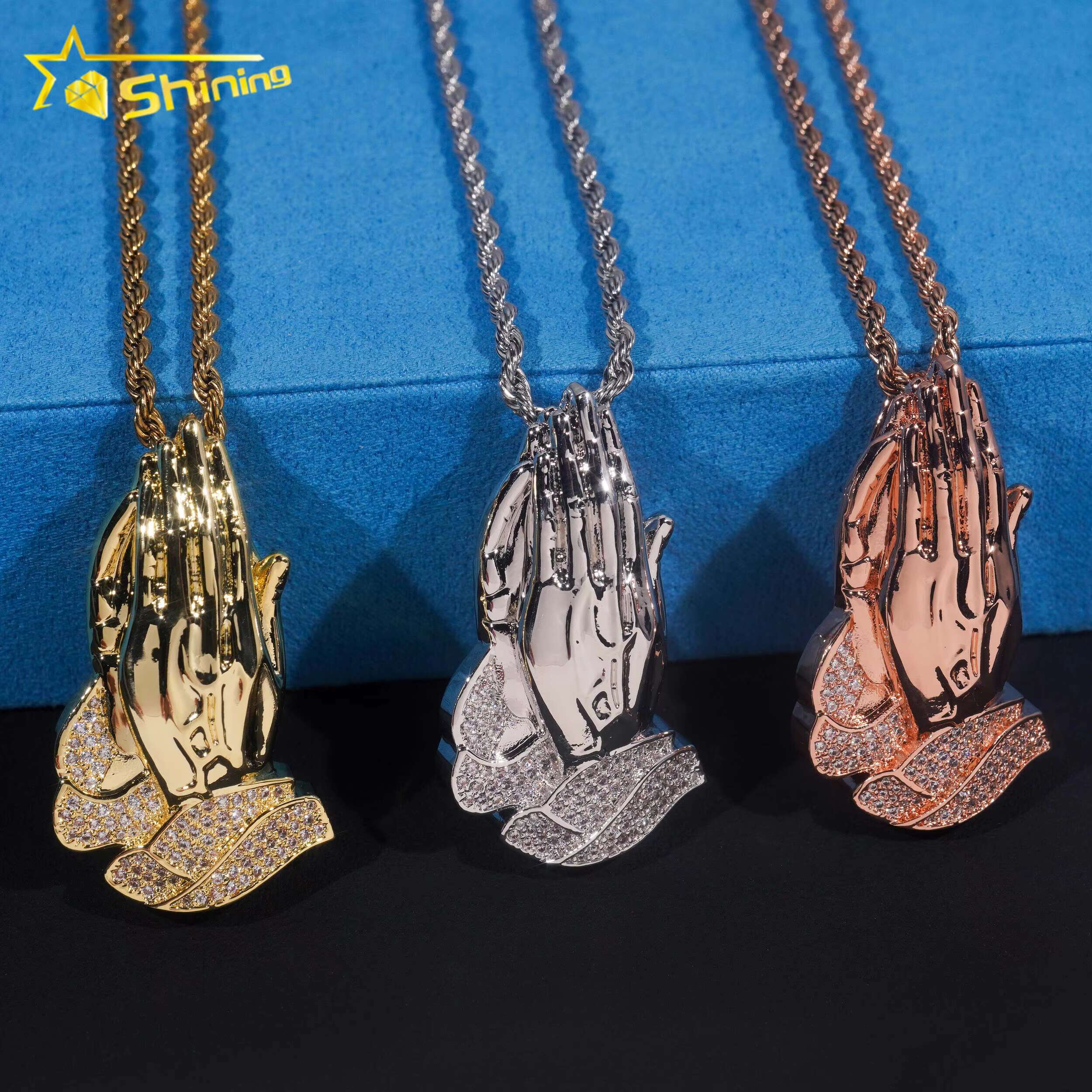 Hop Hip Moissanite Jewelry 925 Sterling Silver Gold Plated VVS Moissanite Praying Hand Pendant Men Iced Out Pendant Jewelry