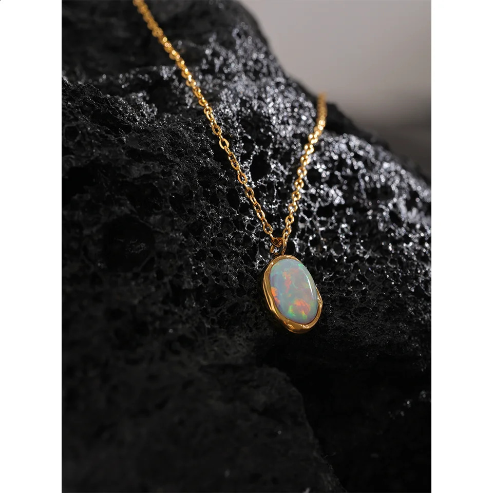 Yhpup Exquisite Craftsmanship Opal Minimalist Small Unique Pendant Necklace 18k Gold Plated Jewelry Womens Gift 250409