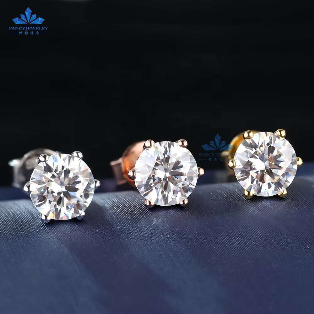 New Arrival Dropshipping Fine Moissante Jewelry Sterling Silver 925 Gold Plated GRA 1CT 6.5MM Moissanite Stud Earring