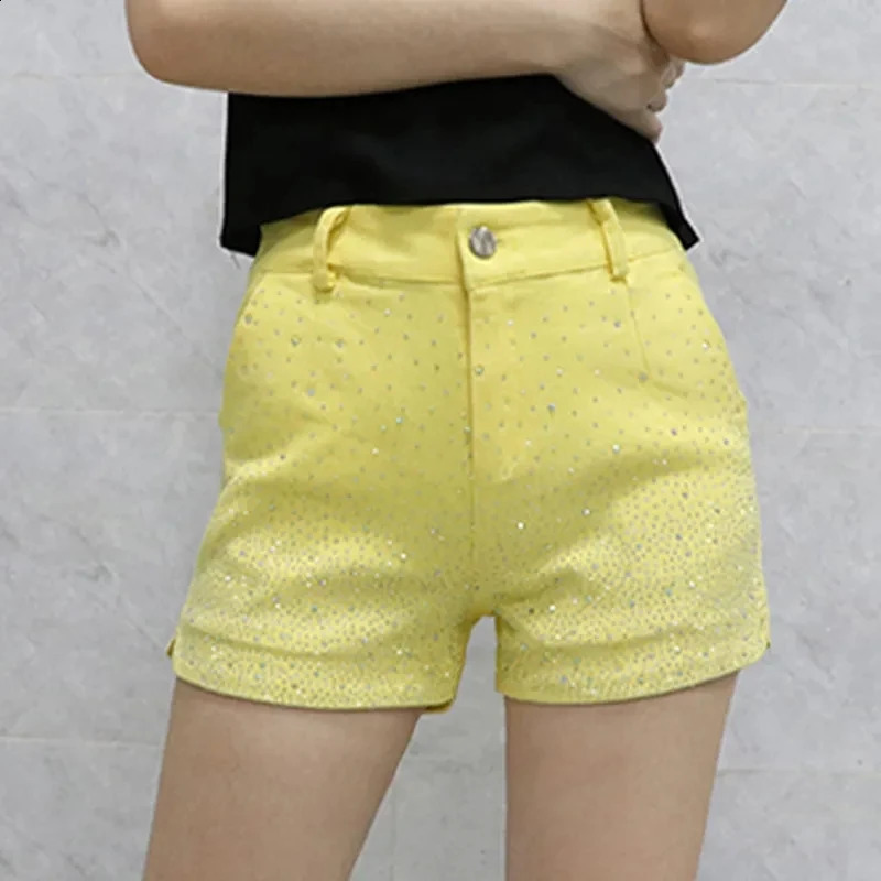 Diamond Denim Shorts for Womens Streetwear Spring Autumn Elastic High Waist Slim Shorts Female Casual Short Pants 250411