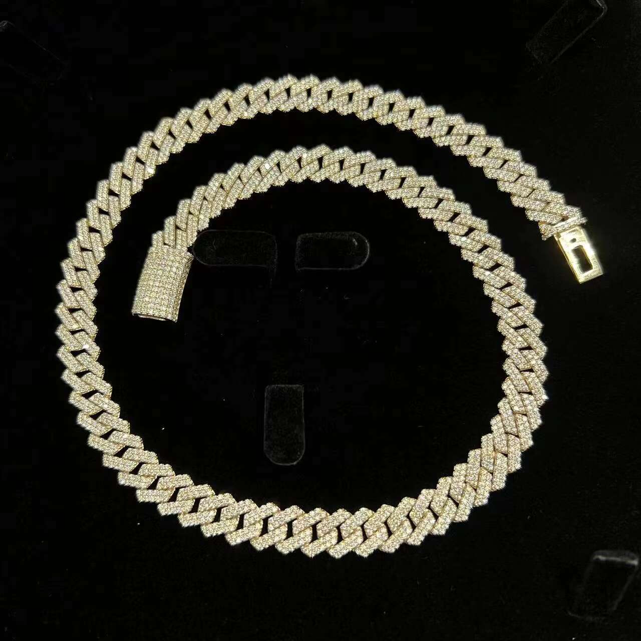 10mm Bling Rhinestone Golden Finish Miami Cuban Link Chain Couple Necklace Mens Hip Hop Necklace Jewelry Woman Punk Necklace