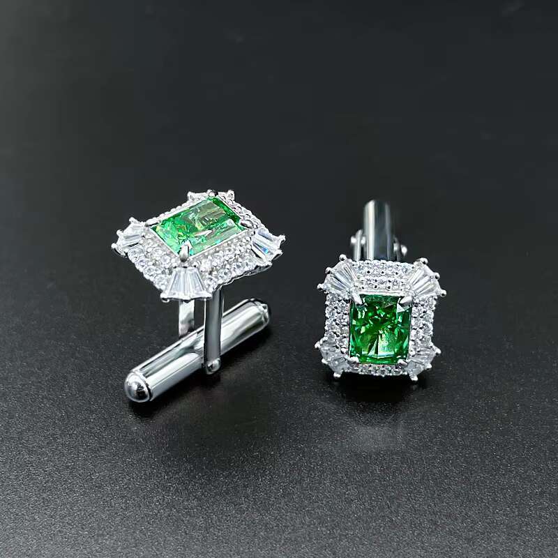 Customized Luxury 925 Sterling Silver Inlaid Gemstone Moissanite Moissanite Crystal Elegant Cufflinks for Men