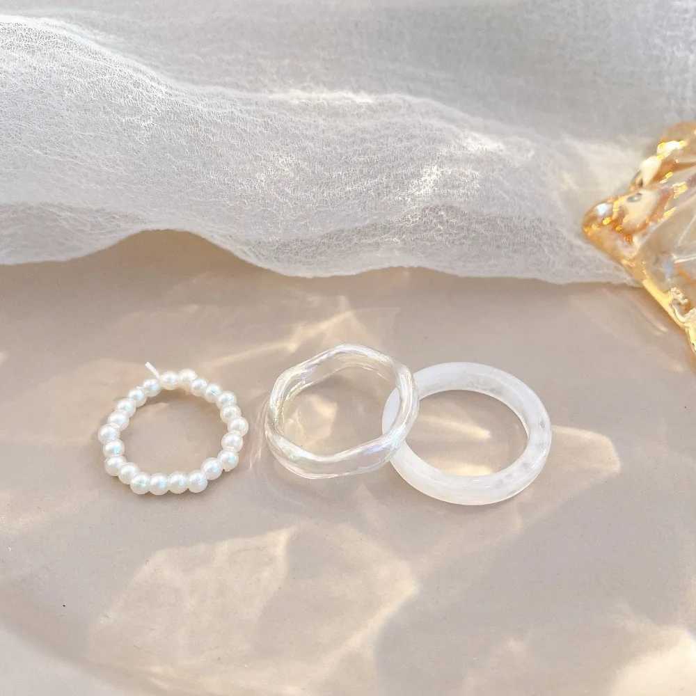 Vegetarian Circle Minimalist Decorative Beads Korean Resin Ring Womens Pearl Ring Set Popular Decoration Party DiscountsXJ250412