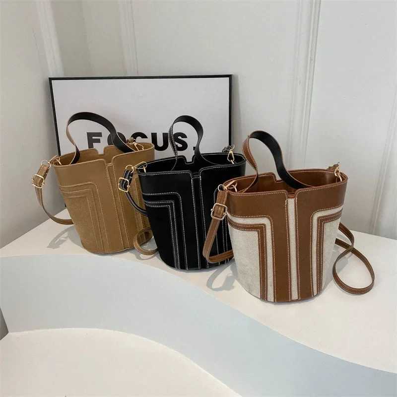 New Simple Bucket Bag Personalized Trendy Messenger Bag Fashionable Contrasting Color Portable Small Bag WomenT2511112