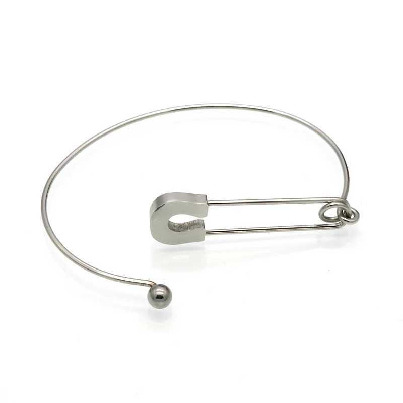 Personality Vintage Simple Stainless Steel Metal Plain Nautical Pin Wire Bangle Thin Gold Color Bracelet For Birthday GiftC250411