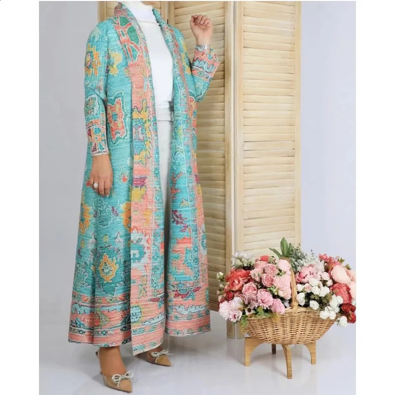 KAF Womens y Long Abaya SpringSummer Collection Retro Printed Original n Loose Large Open cardigan Tie Arab 250411