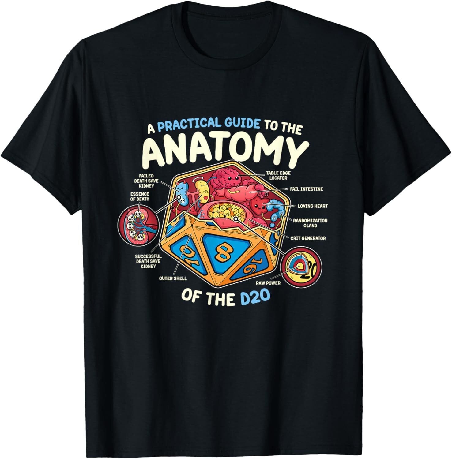 T shirt for Mens Anatomy of the D20 Polyhedral 20 Sided Dice Funny RPG T-Shirt Shirts Tshirt Graphic Tee Casual Tops Clothes Short sleeve